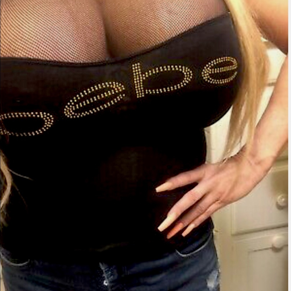 Bebe Rhinestone unique mesh top New